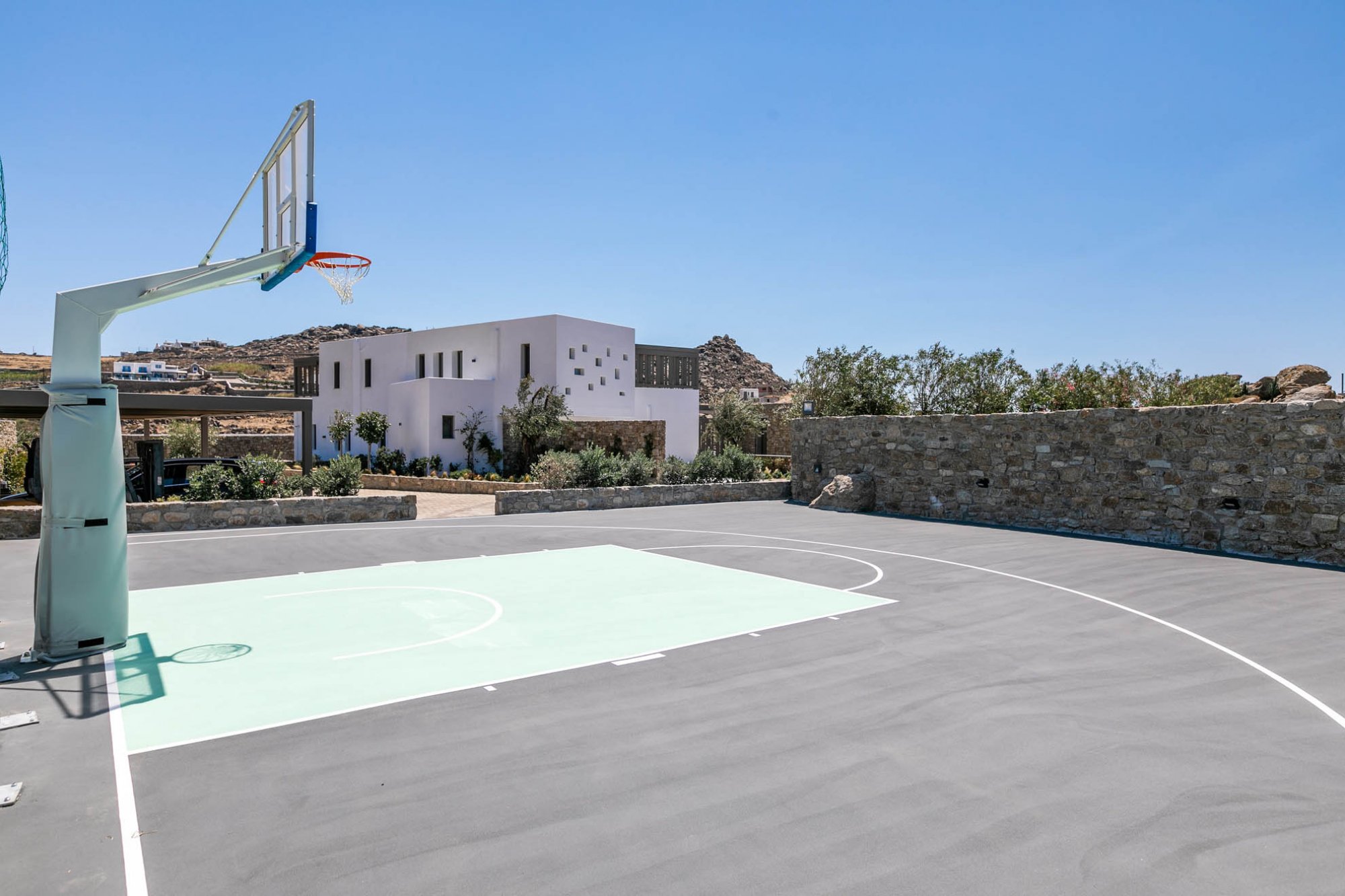 mykonos villa with basketball court