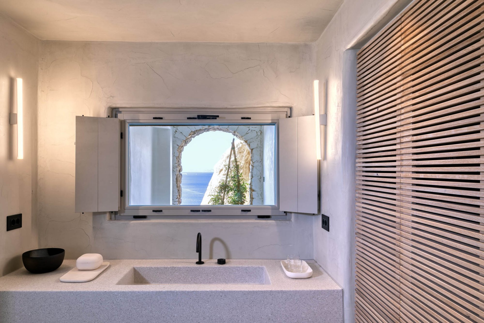 stylish bathroom in mykonos bedroom luxury villa