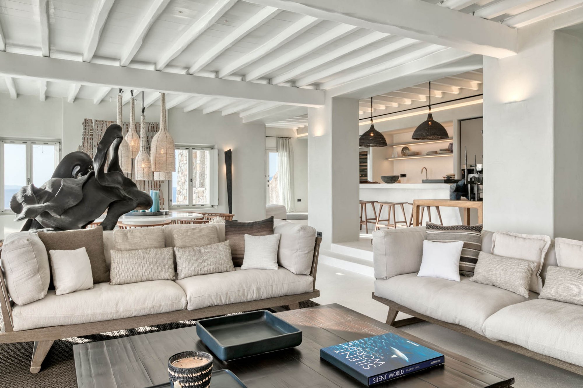 beautiful living room in mykonos luxurious villa