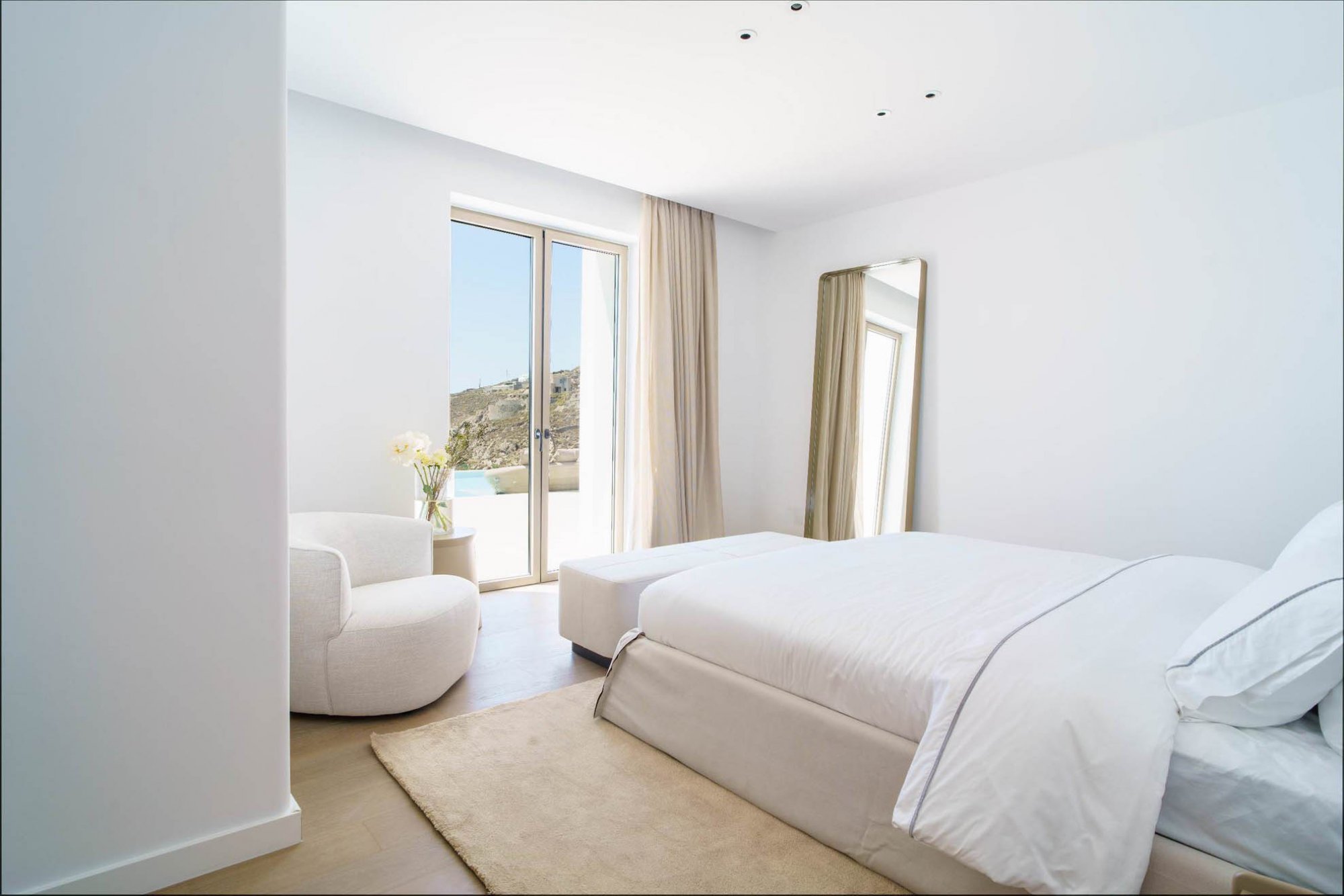 beautiful boho master bedroom in a mykonos villa